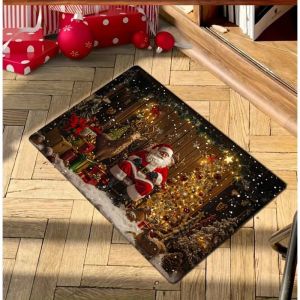 VIKAMA Santa Reindeer Christmas Doormat Washable Non Slip Indoor Outdoor Entrance Mat Xmas Holiday Home Decor