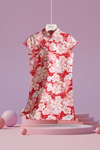 Girls Summer New Style Short Sleeve Cheongsam Dress Cotton Floral Print Childrens Traditional Chinese Costume Short Dress