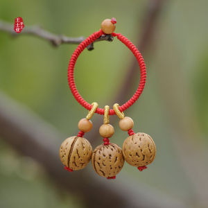 Handwoven Red Rope Wild Peach Kernel Pendant Keychain Charm Baby Protection Good Luck Amulet Peach Wood Carving Fashion Accessory