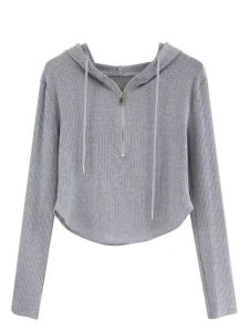 Easiest for Match Pure Color Early Autumn New Arrival K-style Long Sleeves Sweatshirt Half Zipper Stylish Hooded Short Tops Womens Ins Fashion