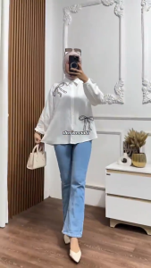 GLAUDY SHIRT KEMEJA RAYON TWILL POLOS MOTIF PITA BORDIR ATASAN WANITA KEKINIAN KOREAN STYLE TERBARU