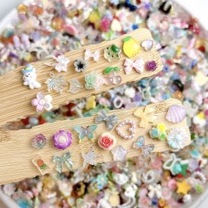 60PCS Random Blind Box Butterfly Grape Flower Resin Nail Charms Creative Moon Pig Bow Mixed Nail Art Decorations for DIY Nails