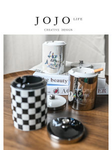Creative Ceramic Chessboard Ashtray for Living Room Anti-Dust with Cover JOJOS L. PD.Grid Fashionable Gift Festival Supplies