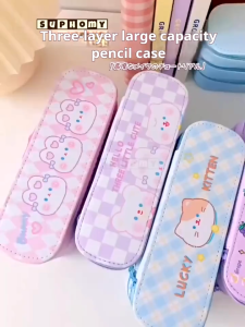 Pencil Cases pena kes penyimpanan kotak solek Kotak solek besar kapasiti laci tunggal 3 lapisan Large capacity
