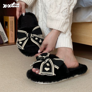 Dép Nữ Đế Bằng Cotton Mùa Đông Ấm Áp Dễ Thương Có Nơ Bướm Đế PVC Thoải Mái Cho Học Sinh Thường Ngày Trong Nhà