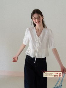 Áo Sơ Mi Nữ Cổ V Thắt Nơ Trắng