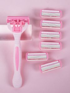 ชุดโกนขนแบบแมนนวลสำหรับสุภาพสตรี - โดดเด่นด้วยใบมีดสแตนเลสสตีลหกชั้นที่มีความแม่นยำและด้ามจับโลหะที่ออกแบบตามหลักสรีรศาสตร์