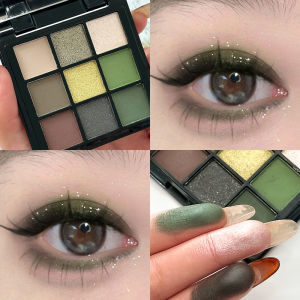 9 Color Dark Green Eyeshadow Palette Matte Shimmer Army Forest Makeup Pigmented Long Lasting Professional 9 Colores Coemstics