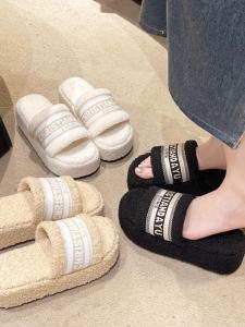 Loafers Womens Outdoor Wear Spring Autumn New Home Thick Bottom Heightening High-End Warm Cotton Slippers Roman Style Korean Version