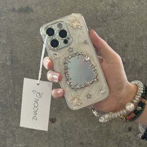 เคสโทรศัพท์แบบครอบเต็มจอสีขาวนมพร้อมเลเซอร์สำหรับ iPhone 16 pro Max 15 14 pro 13 12 11 17 pro Max ดีไซน์เกาหลี ดีไซน์ผู้หญิง