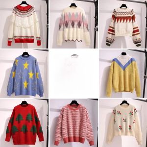เสื้อสเวตเตอร์ถักหลวมๆ สไตล์หวาน ผ้าผสมอะคริลิกและคอตตอน แขนยาว ปกติ อบอุ่น ขายของกลางแจ้ง ฤดูใบไม้ร่วง/ฤดูหนาว