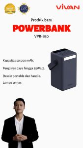 Vivan VPB-B50 Powerbank 50000mAh 4 Output Fast Charging 65W PD QC 3.0