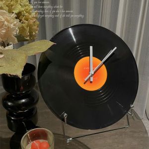 Retro Vinyl Record Clock Silent Hanging Wall Clock DIY Simple Creative Living Room Decorations Sunset Clock Tabletop Ornament
