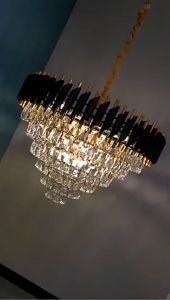 Lampu Gantung 50/60cm Kristal Chandelier Mewah Gold/Black Crystal Chandelier Gaya Nordik Minimalis Modern Lampu Ruang Tamu Hias Gantung