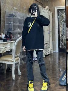 Áo Thun Cotton Dài Tay Rộng Rãi Phong Cách Đường Phố Hip Hop Mỹ Dành Cho Nam Và Nữ Thương Hiệu Thời Trang INS Thời Trang Mùa Thu