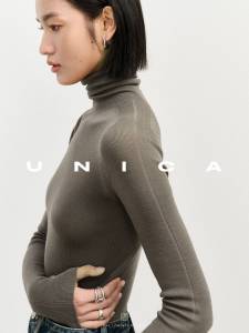 UNICA Womens Seamless Knitted Wool Base Shirt 3 Collar Baruffa Extrafine Wool Casual Style Long Sleeve High Neck Solid Color