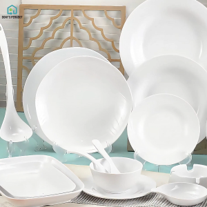 Set Perlengkapan Makan Melamin Asli 100% / Polos Putih /Tahan panas/Anti Pecah