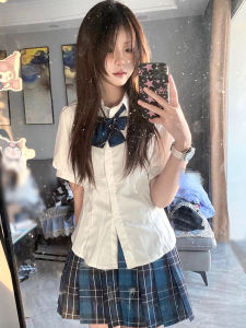 ชุดนักเรียน JK คอตตอนสไตล์ญี่ปุ่น กระโปรงจีบเอวสูง แขนพอง ทรงเข้ารูป สำหรับผู้หญิง ชุดแฟชั่นฤดูร้อน