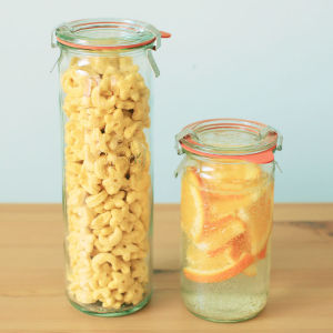 Weck Glass Storage Containers Set of 3 Straight Cylinder Lemon Honey Grain Storage Jars Kitchen Storage Solutions Food Grade