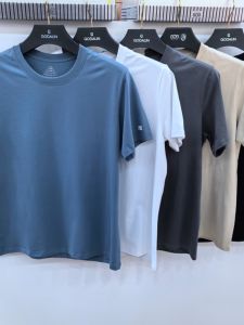 QD 7910 Mens Short Sleeve T-Shirt Elastic round Neck Cotton Lycra Casual Wear Spring Summer Modern Style Solid Color
