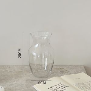 ขวดดอกไม้แก้วสไตล์ยุโรปเหนือ ใส ปากกว้าง สไตล์ฝรั่งเศสย้อนยุค ตกแต่งห้องนั่งเล่น วัสดุแก้ว 3D สเปรย์ตกแต่ง