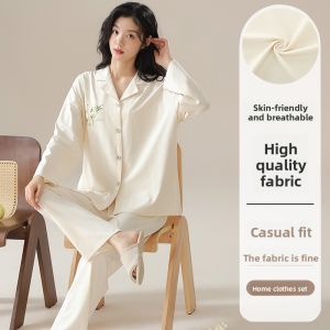 MiiOW | Cat Woman Sleepwear Set Womens Spring Autumn 2025 New Turn-down Collar Comfortable Breathable Home Clothes Outdoor Cardigan Set
