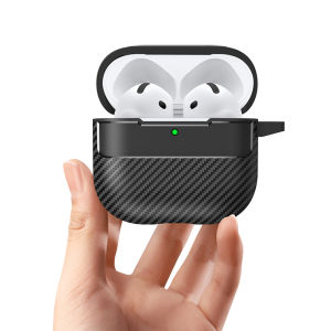 Carbon Fiber Matte Case For Apple AirPods Pro 3 / Pro 2 / Pro / 3rd / 2nd / 1st Generation Wireless Headphone Full Cover For AirPods 4 Shockproof Hard Protective Casing With Keychain