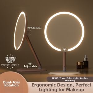 Rotatable Lighted Desktop Mirror for Home Office