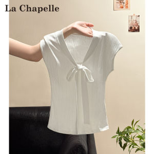 La Chapelle | Áo Thun Cổ V Tay Ngắn Dáng Ôm Có Nơ Bướm