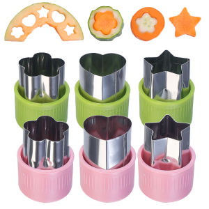 ที่หั่นผักรูปหัวใจแบบดาวขนาด3/12ชิ้นด้ามพลาสติกแบบพกพาทำอาหารเครื่องมือสแตนเลสตัดผลไม้แกดเจ็ตสำหรับครัวแม่พิมพ์