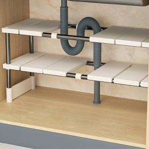 Adjustable Under Sink Storage RackExpandable Kitchen & Bathroom Cabinet Organizer Durable Space-Saving Multi-Layer Pot Holder