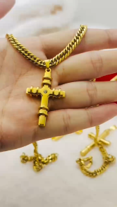 stainless steel gold cross necklace for man 60cm long clip lock Japan chain