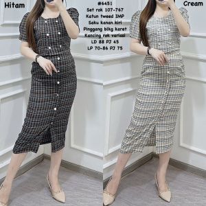 6451-2 SET STELAN ROK+ ATASAN CROP MOTIF KOTAK KOTAK KATUN TWEED