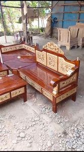 Kursi Tamu Jati Murah Asli Jepara Sudut Mahkota Minimalis Model Ukir