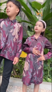 Couple Batik Anak Laki-laki Dan Perempuan Lengan Panjang Usia 2-15 Tahun Warna Burgundy