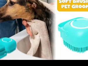 Dog Bath Brush with Soap Dispenser Silicone Pet Grooming Massage Scrubber for Deep Cleaning Shedding Control Gentle Tool