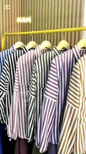 Setelan Baju Atasan Celana Panjang Namira Strip One Set Kulot Casual Crinkle Airflow Wanita Dewasa Remaja | Setelan Atasan Bawahan Celana Kulot Namira Strip One Set Wanita Lengan Tangan Panjang Motif Pinggang Karet