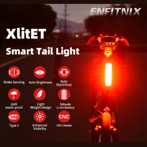 Enfitnix XlitET Smart Bicycle Tail Light Brake Sensing Auto Start Stop Bike Warning Tail Light USB Charge IPX5 Waterproof Lights