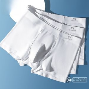 กางเกงบ็อกเซอร์ชายผ้าฝ้ายแท้สีขาว กางเกงบ็อกเซอร์ชายทรงบ็อกเซอร์แบบบาง ระบายอากาศได้ดี กางเกงขาสั้นทรงบ็อกเซอร์สีอ่อน กางเกงบ็อกเซอร์ชายแบบสวมสบาย