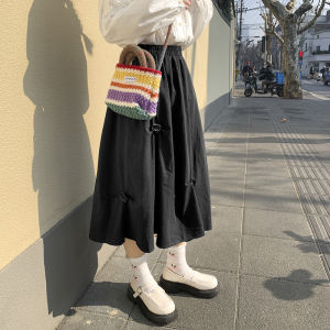 กระโปรงทรงเอเอวสูงสไตล์ญี่ปุ่น ลายดอกกุหลาบ ทรงสามมิติ สีกรมท่า กระโปรงสั้นสำหรับใส่ทำงาน กระโปรงสั้นทรงเอสำหรับผู้หญิง