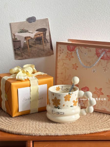 Korean Style Ceramic Mugs High Aesthetic Value Flower Design Birthday Gift for Best Friend Light Luxury Handmade Crafted