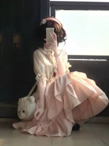 Sweet Soft Style Half Skirt Set Cake Pattern Two Piece Suite Summer Anti-Aging Whole Set Cotton Short Sleeve round Neck