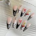 10 Chiếc Móng Tay Giả Hình Hạnh Nhân In Họa Tiết Báo Đen, Thiết Kế Cherry, Làm Thủ Công, Dành Cho Nữ, Dùng Dự Tiệc, Chất Liệu Nhựa Resin. 