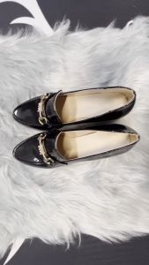 Black school shoes for women Korean glossy leather shoes elegant office shoes