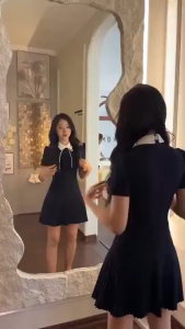 Đầm tiểu thư váy công sở đầm đi tiệc Mango ngắn tay suông phồng bèo phối cổ đính nơ xếp ly xoè có quần thanh lịch dễ thương