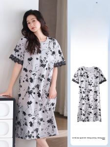 MiiOW | Váy ngủ cotton nguyên chất MiiOW mùa hè cho nữ Váy ngắn tay mềm mại thoáng khí Quần áo mặc nhà phong cách đơn giản