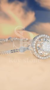 RoyStone - Gelang Wanita Moissanite Sertifikat GRA Original Lapis Emas - Simple Round Bracelet