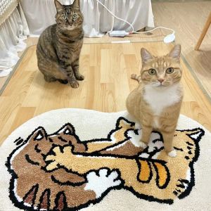 Adorable Cat Patterned Small Carpet Absorbent Non-Slip Bedroom Bathroom Foot Mat Home Decorative Rug Handmade Woven Other