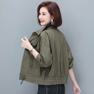 Spring Autumn 2025 New Casual Womens Short Jacket Long Sleeve Baseball Uniform Loose Slimming Top Korean Style Commute Cotton