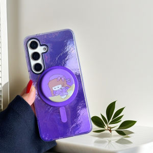 Luxurious Purple Silicone Phone Case with Magnetic Stand S25 Compatible Durable Anti-Fall Soft Shell for S23 Ultra S24 FE S22 plus Cute Girl S24 Ultra Protection